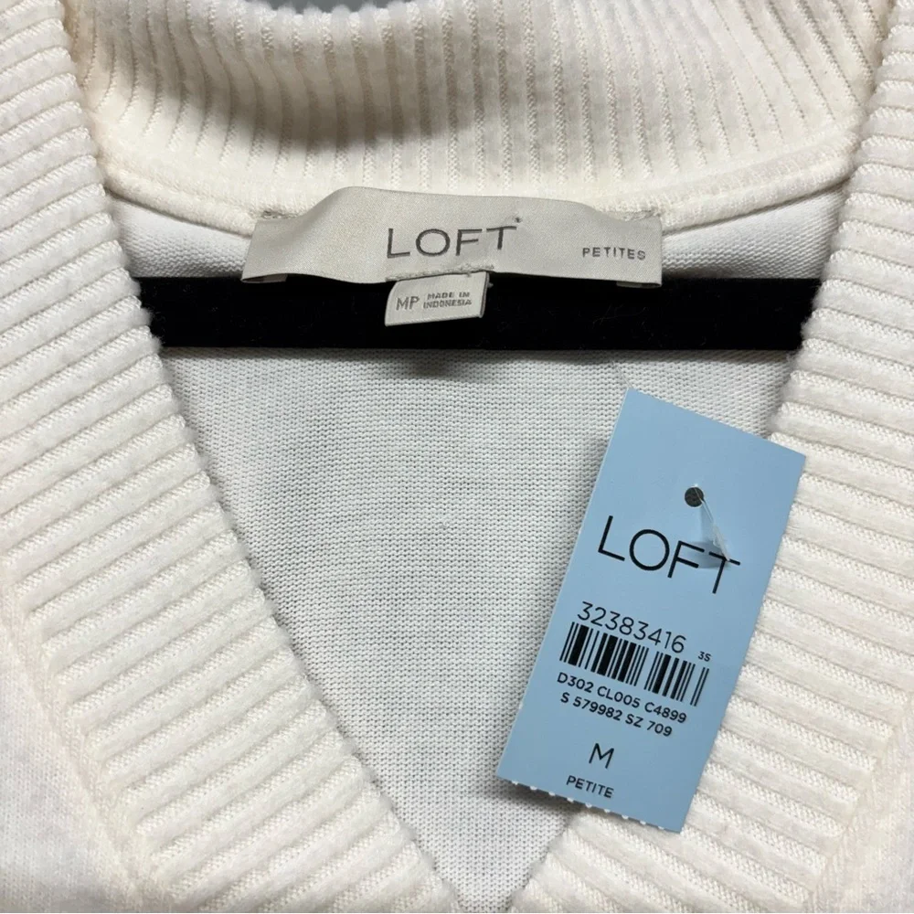 ✨LOFT V-Neck Pullover Sweater Cream Knitted Long Sleeve Size MP